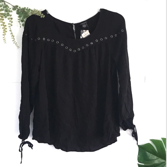 torrid Tops - Torrid blouse black rivet bow tie sleeve